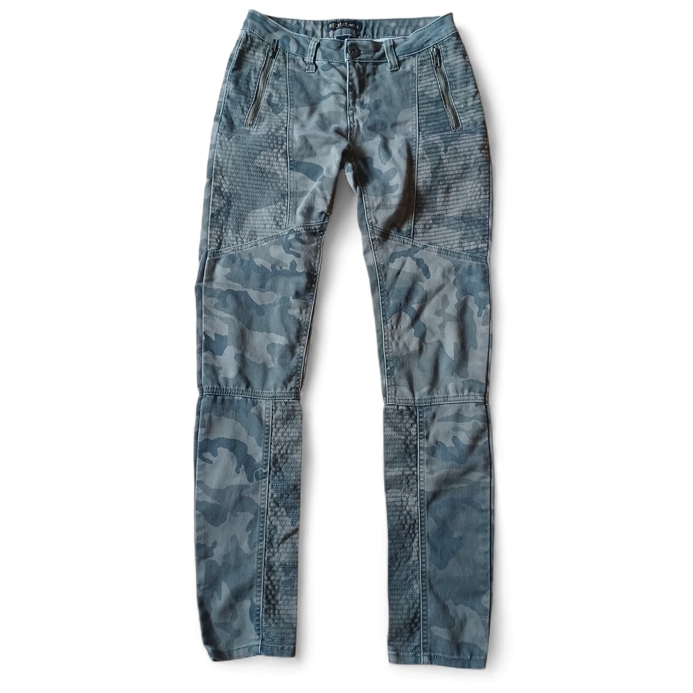 Recruit Jeans Women’s Moto Camo Pants Size‎ 6 Green Gray Slim Fit Combat Cargo